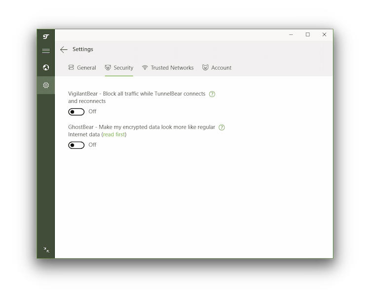 TunnelBear’s additional features