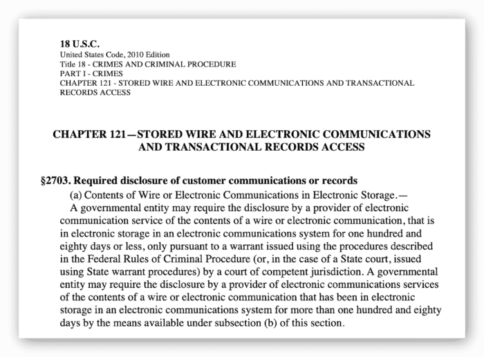 Excerpt from The Stored Communications Act 2010 Excerpt from The Stored Communications Act 2010