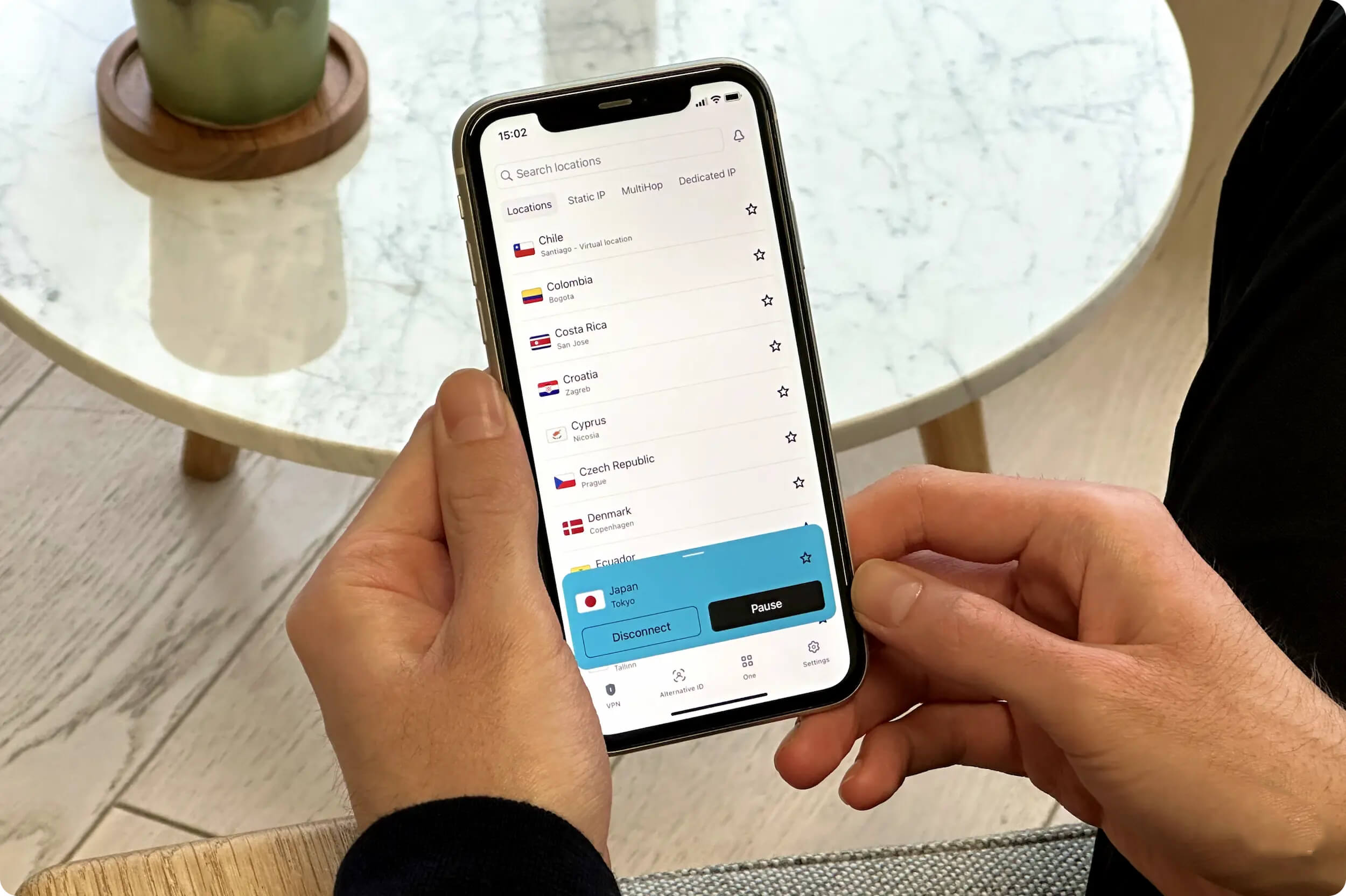 The server locations list in the Surfshark iOS client The server locations list in the Surfshark iOS client