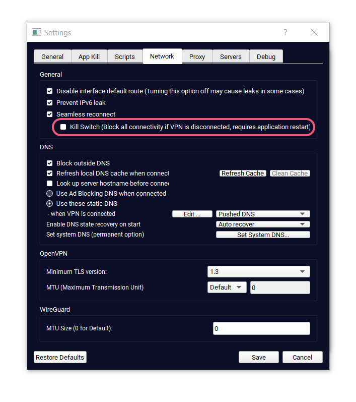 TorGuard’s kill switch can be found under Network in Settings TorGuard’s kill switch can be found under Network in Settings