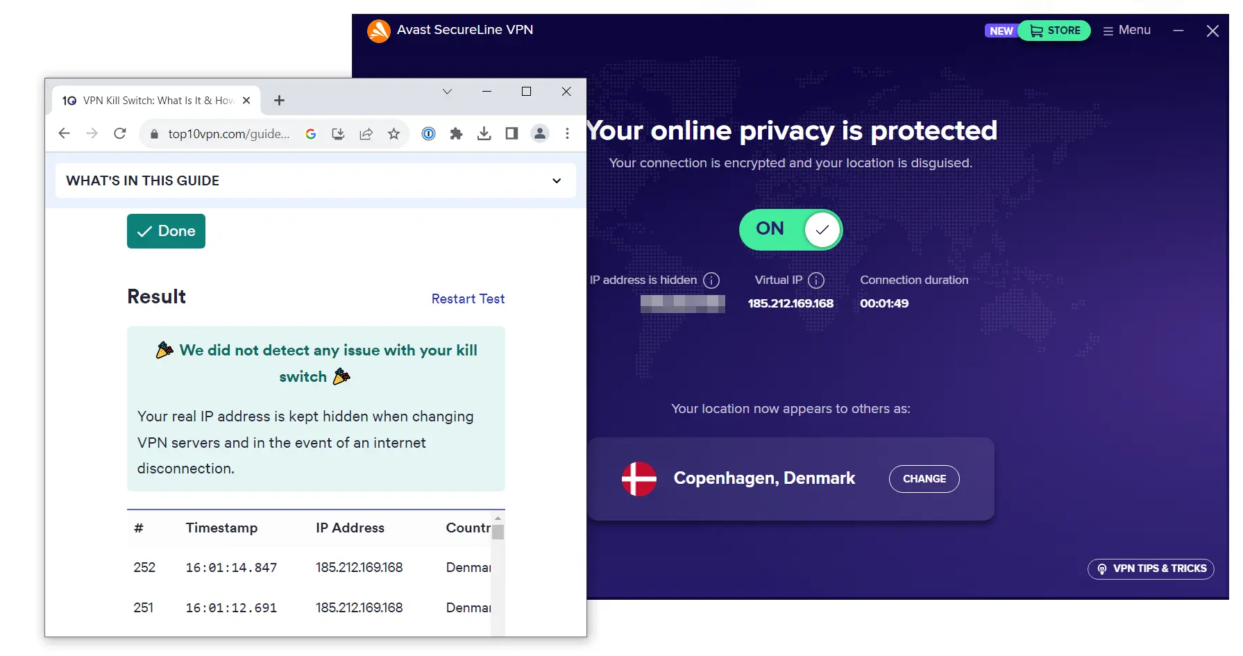 Avast VPN passed our kill switch tests 