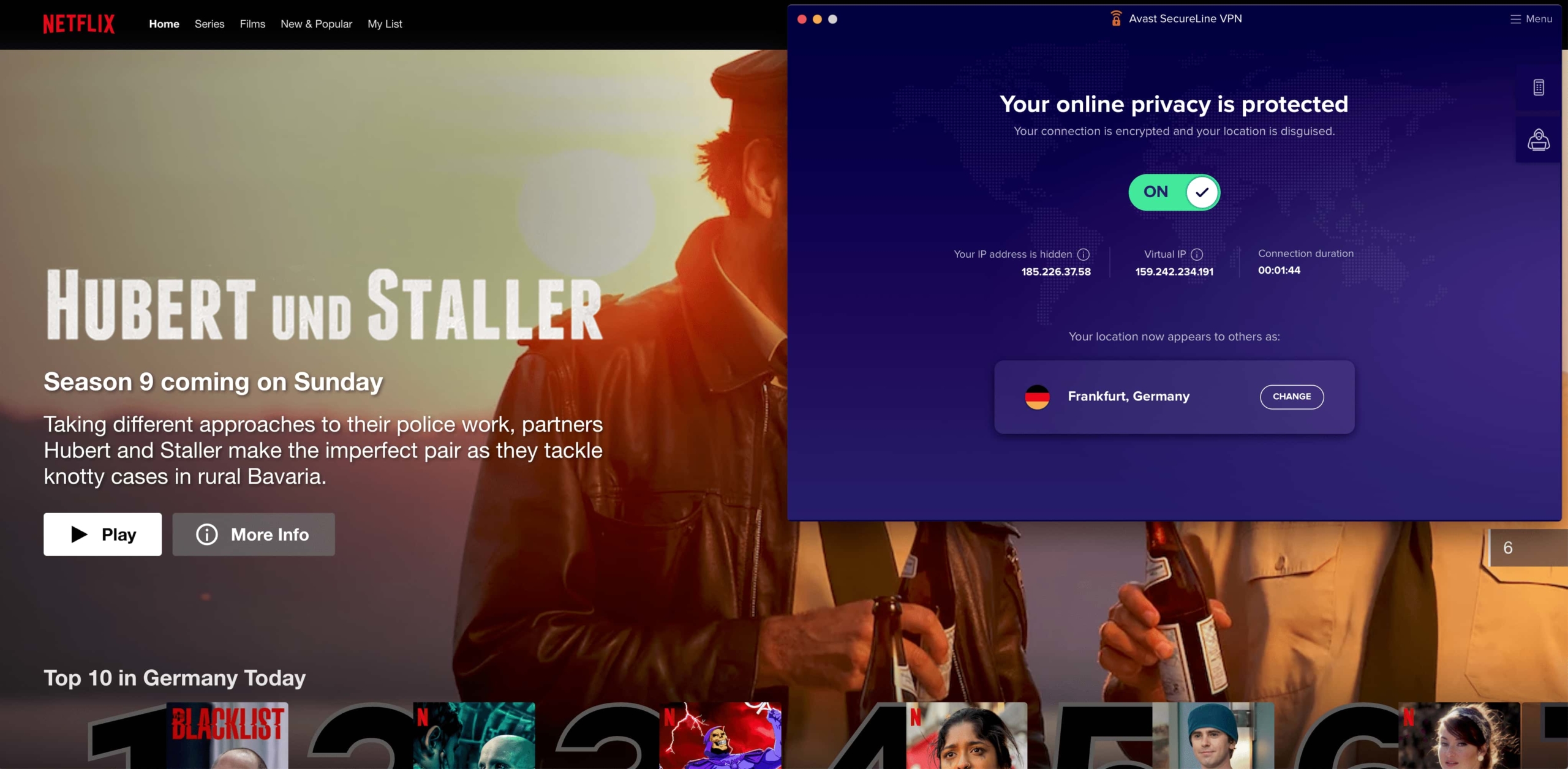 Avast SecureLine beat German Netflix blocks easily