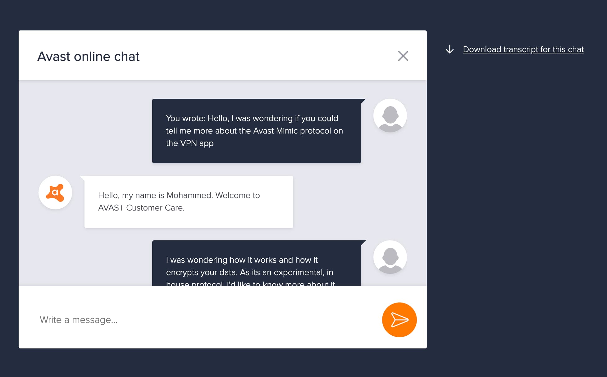 Avast has invested in a 24/7 live chat support system
