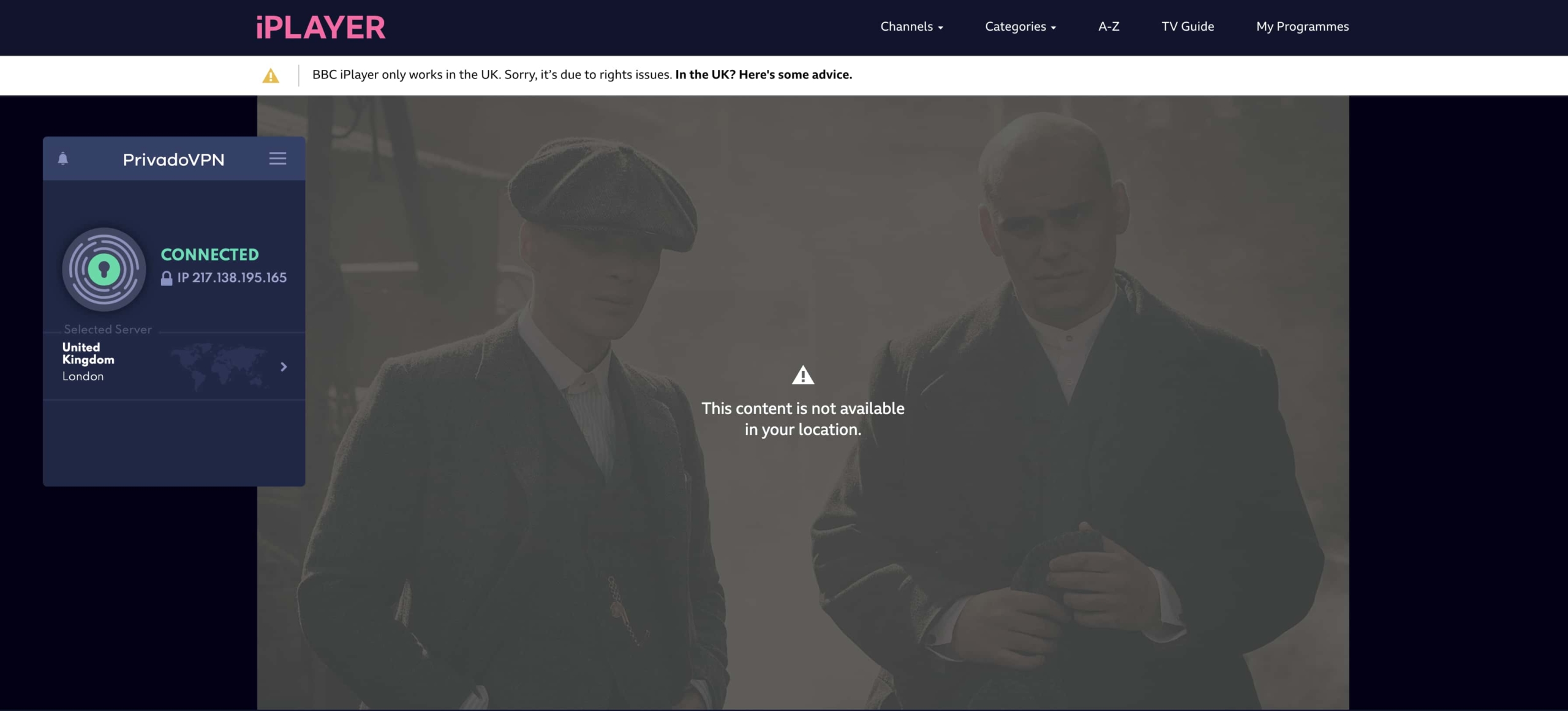 PrivadoVPN didn’t unblock BBC iPlayer 