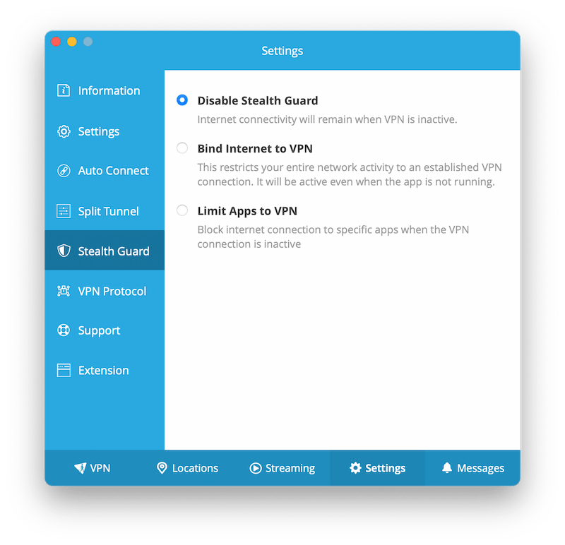 Stealth Guard guarantees you’re protected by a VPN Stealth Guard guarantees you’re protected by a VPN