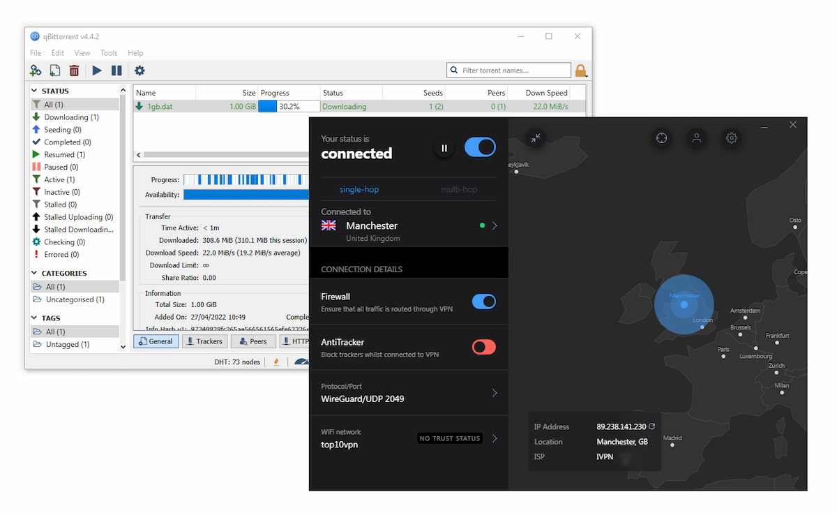 download a torrent file very quickly using IVPN on a UK server download a torrent file very quickly using IVPN on a UK server