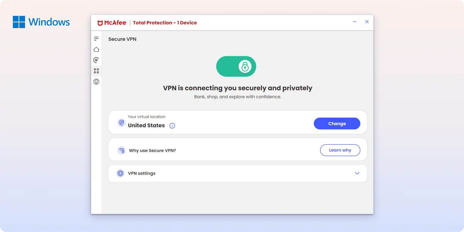McAfee Safe Connect Windows APP McAfee Safe Connect Windows APP