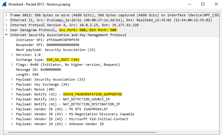 Inspecting our Norton VPN traffic using Wireshark Inspecting our Norton VPN traffic using Wireshark