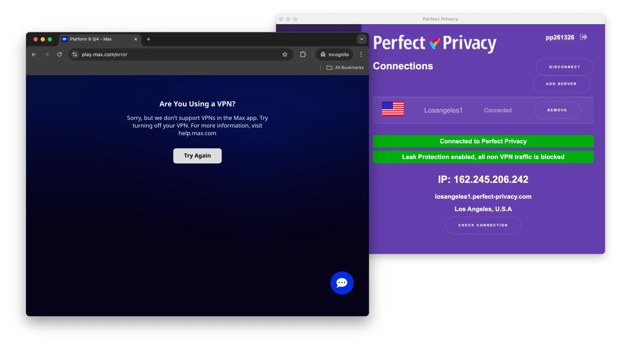 Perfect Privacy was often detected and blocked by Max Perfect Privacy was often detected and blocked by Max