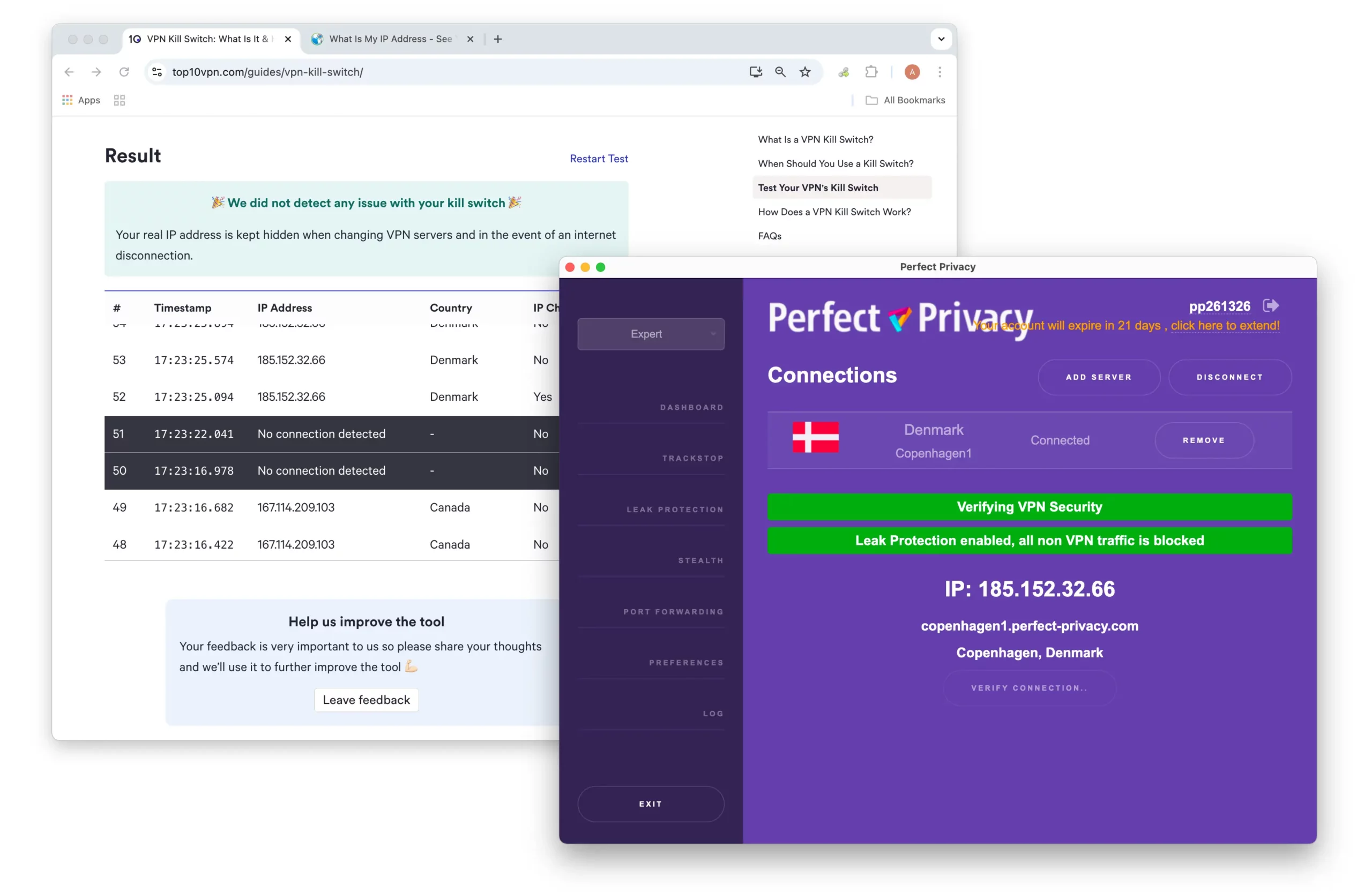 Perfect Privacy passed our kill switch test Perfect Privacy passed our kill switch test