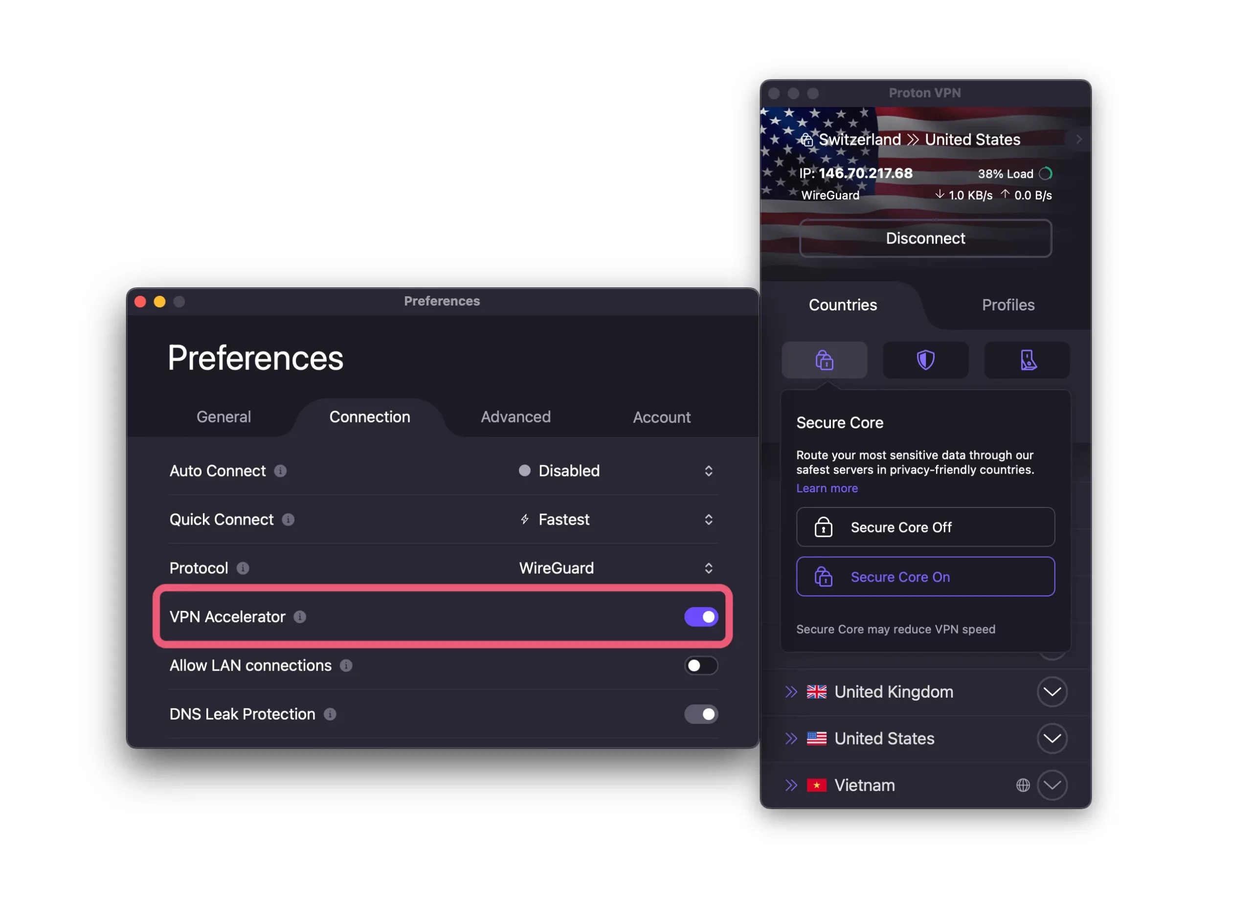 toggling on the VPN Accelerator in Settings