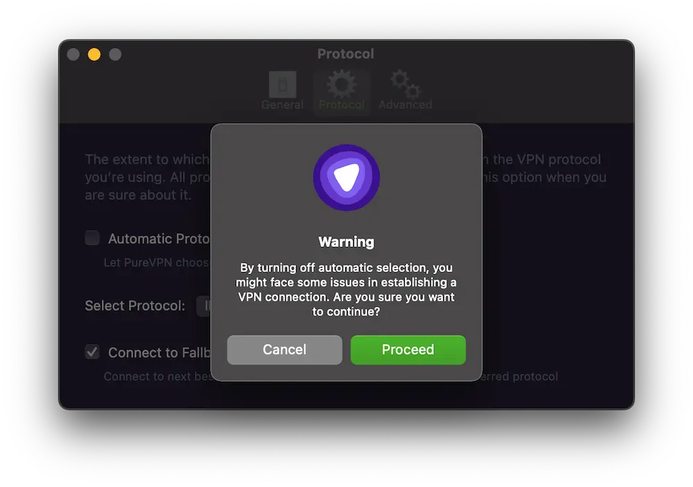 PureVPN deters you from using anything other than the inferior IPSec protocol PureVPN deters you from using anything other than the inferior IPSec protocol