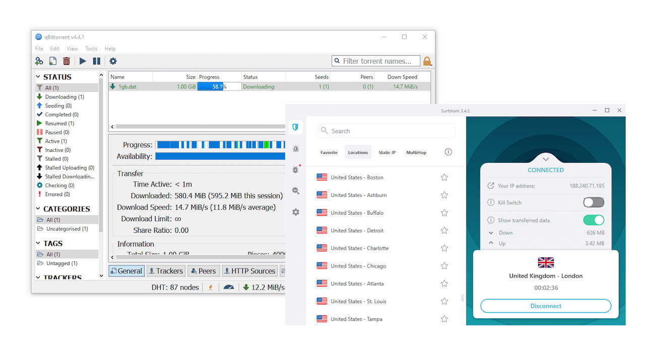 We tested Surfshark on torrent clients like qBitorrent. We tested Surfshark on torrent clients like qBitorrent.