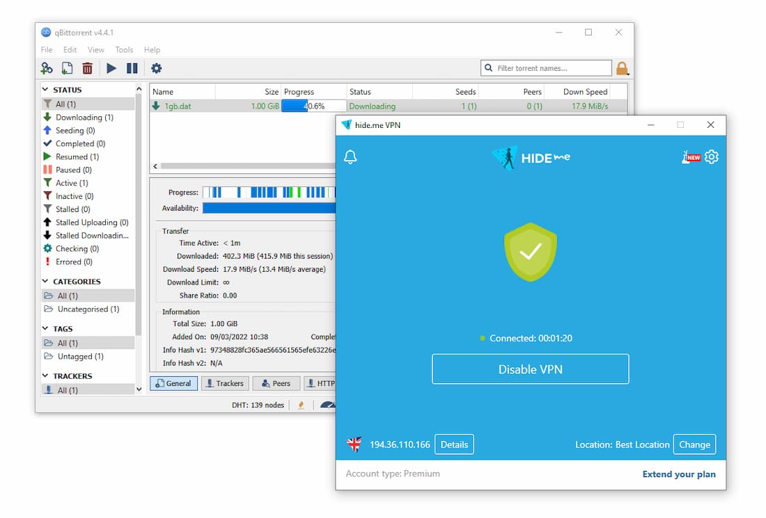 Hide.me Premium downloads files quickly on torrent clients Hide.me Premium downloads files quickly on torrent clients