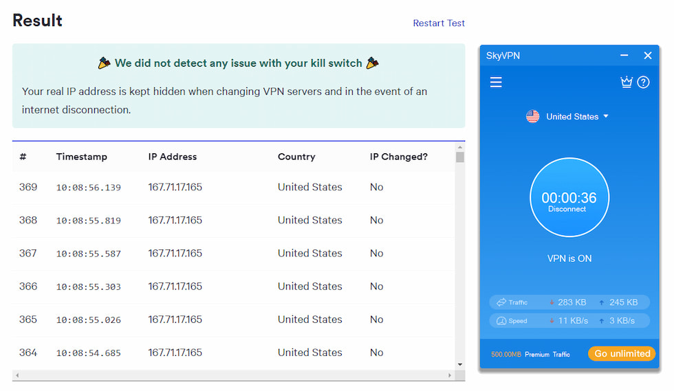 SkyVPN successfully prevented IP address leaks SkyVPN successfully prevented IP address leaks