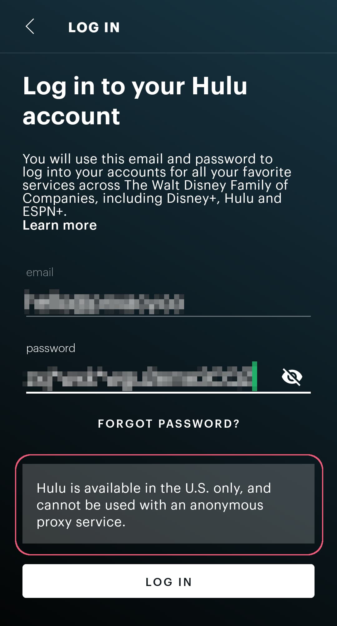 couldn’t get past Hulu’s login page while using SuperVPN