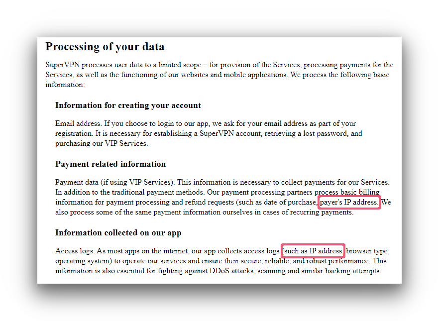 SuperVPN's full privacy policy
