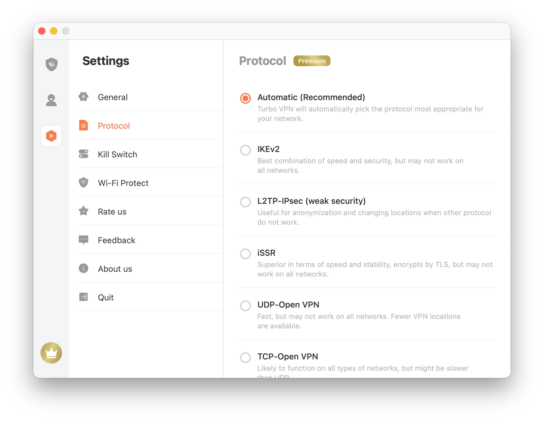 Turbo VPN lists multiple protocols Turbo VPN lists multiple protocols