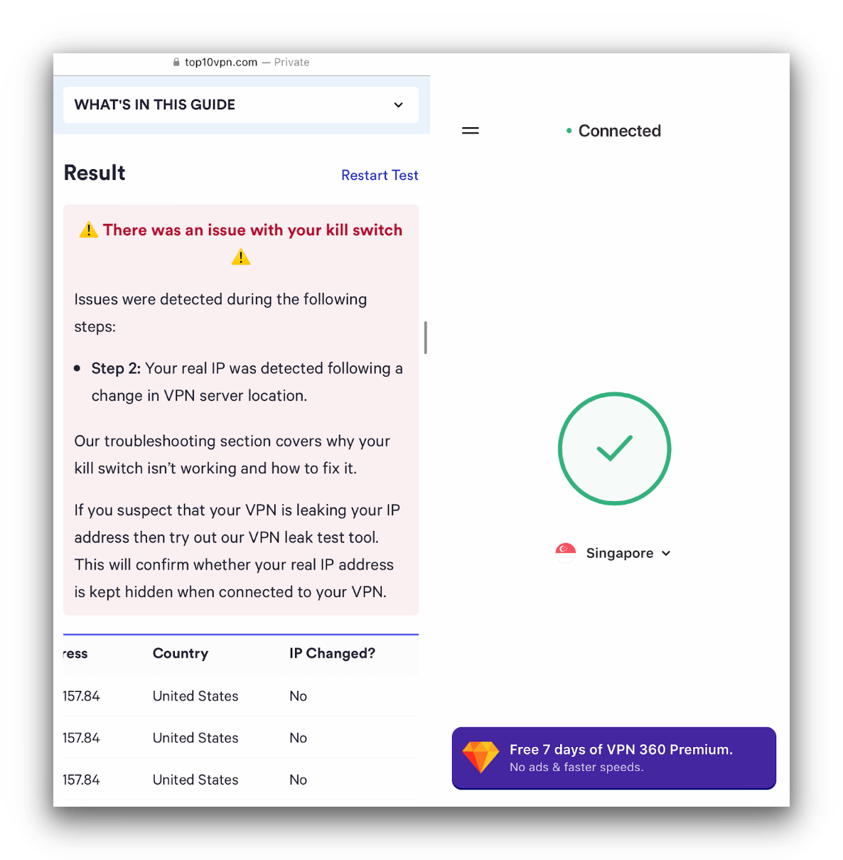 Our kill switch tool flagged VPN 360’s iOS app as faulty Our kill switch tool flagged VPN 360’s iOS app as faulty