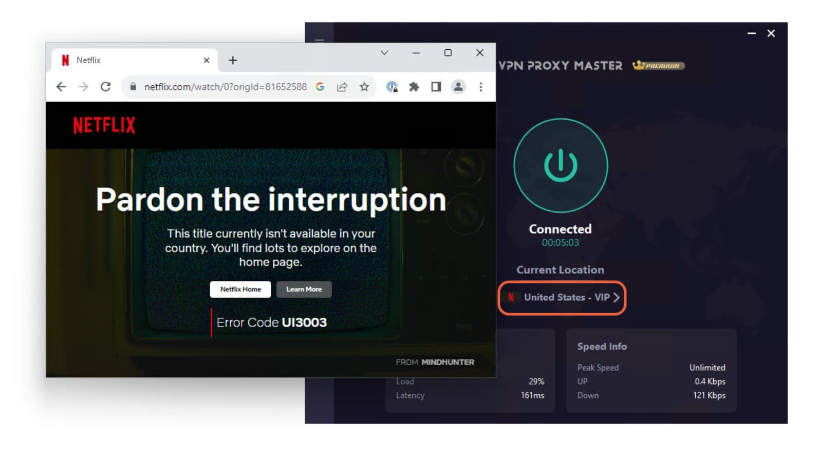 VPN Proxy Master’s premium US Netflix server failed to unblock US Netflix content VPN Proxy Master’s premium US Netflix server failed to unblock US Netflix content