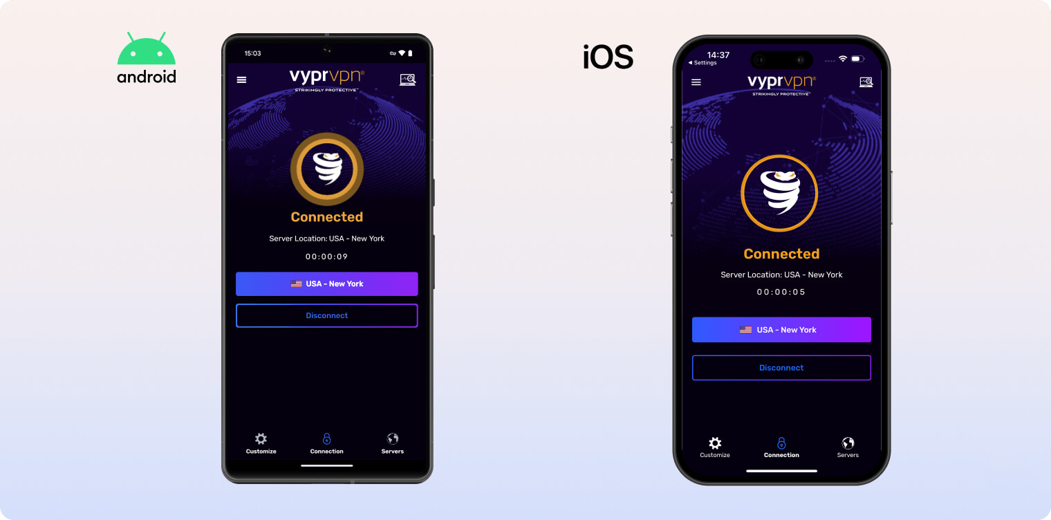 VyprVPN’s iOS and Android apps VyprVPN’s iOS and Android apps