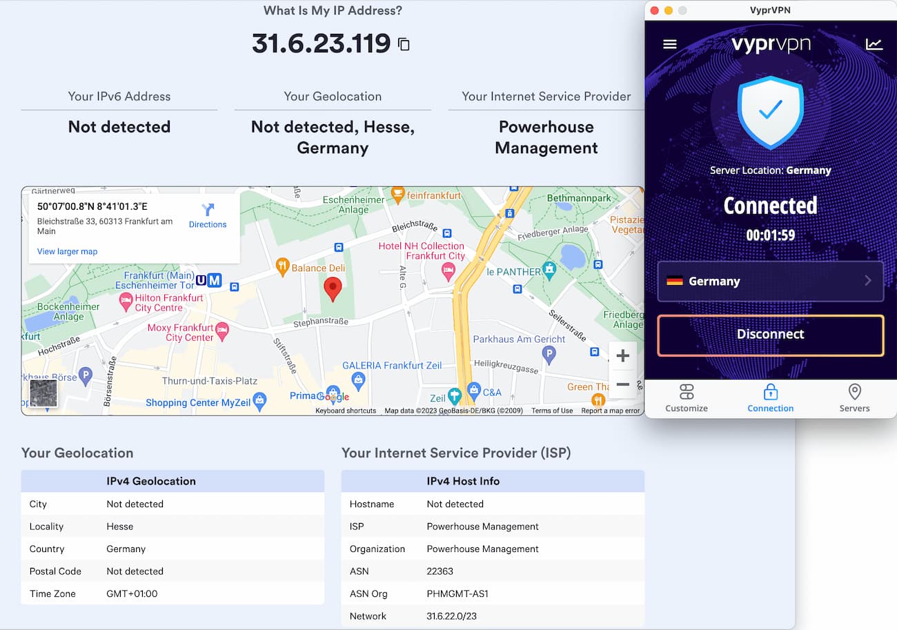 On macOS, VyprVPN successfully masked our IP address On macOS, VyprVPN successfully masked our IP address