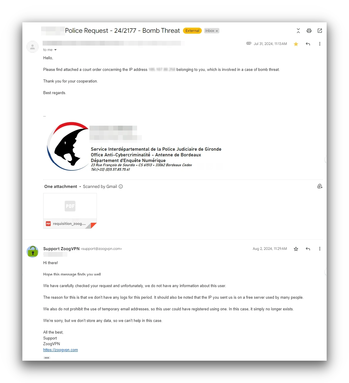 ZoogVPN is unable to share user information ZoogVPN is unable to share user information