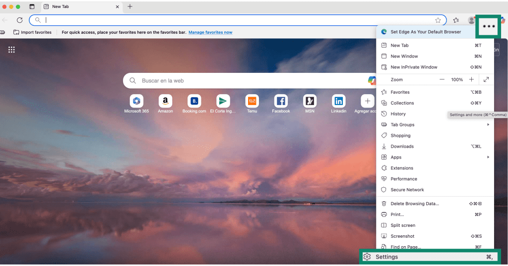 Microsoft Edge three-dot menu