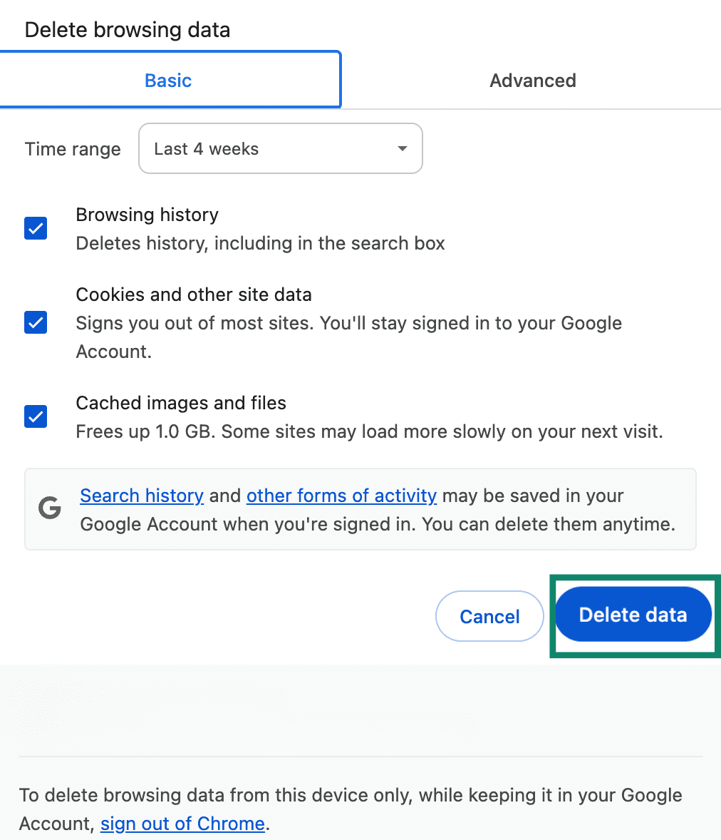 Delete data